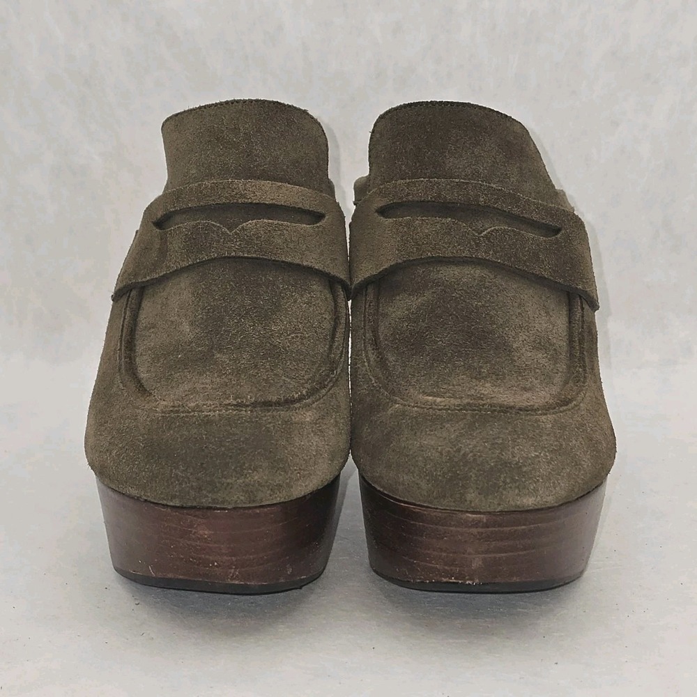Robert Clergerie Olive Green Damor Suede Leather Platform Wooded Wedge Clogs 39 - Picture 5 of 11